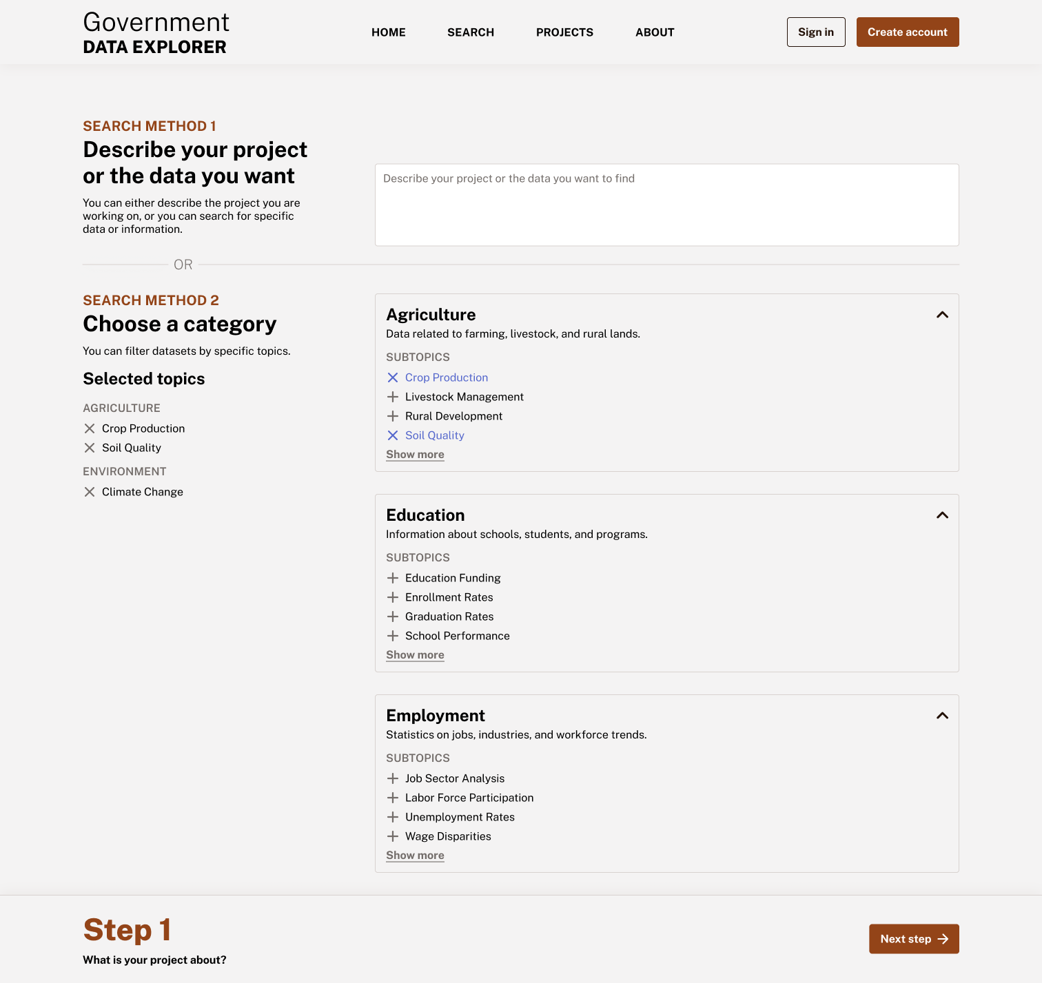 Step 1 of the search process.
