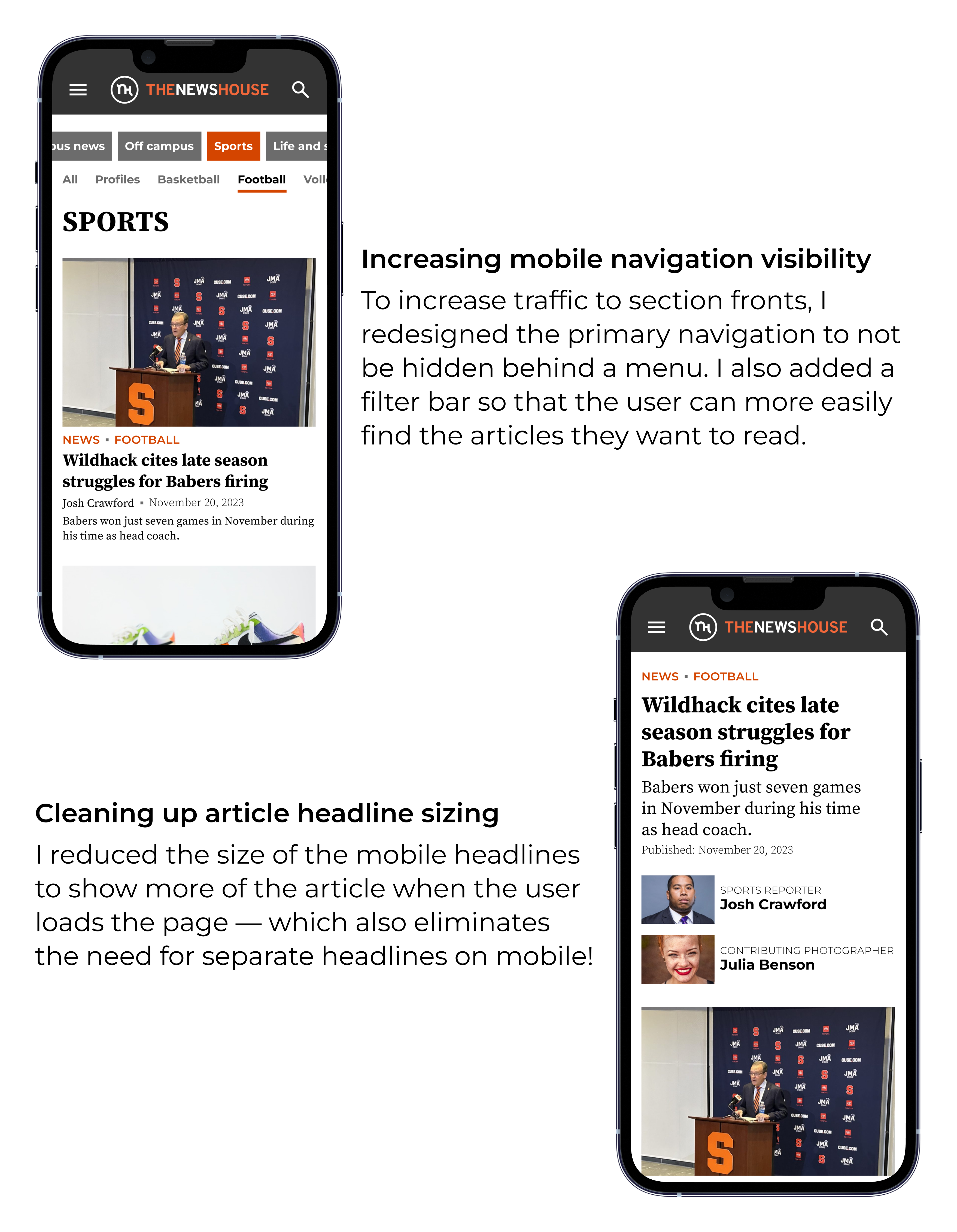 Optimizations I made to the mobile version of the Newshouse website.