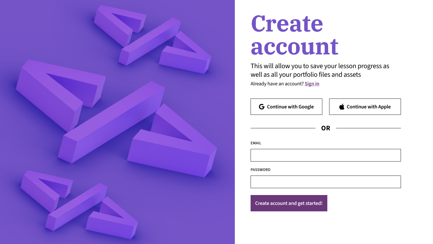 Coding by Design account creation screen
