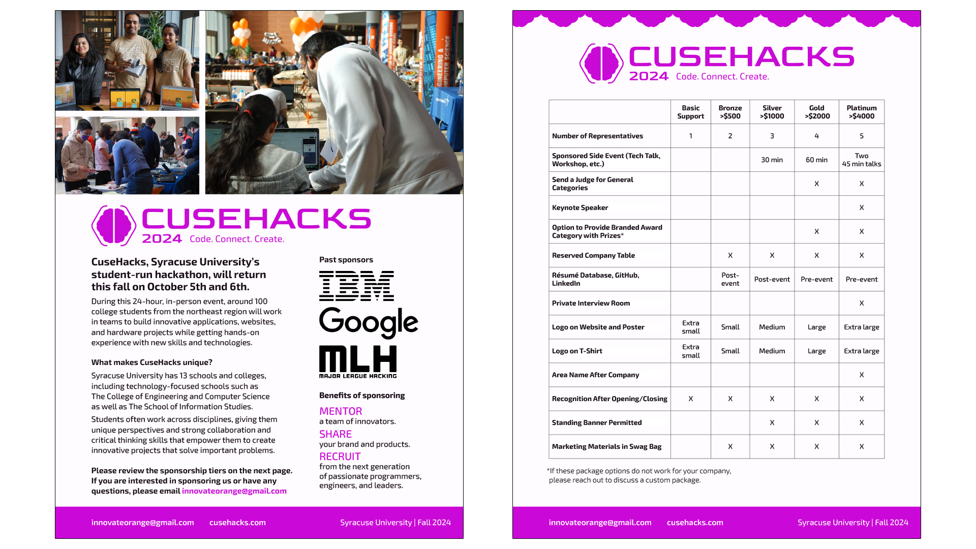 Sponsorship package for CuseHacks 2024.