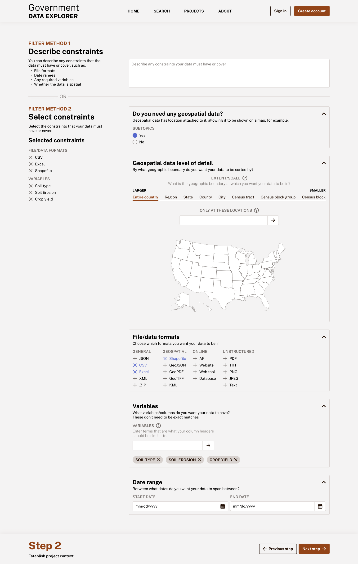 Step two of the data search flow.