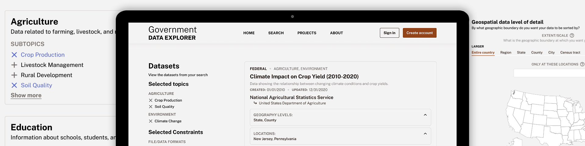 Government data finder tool mockup.