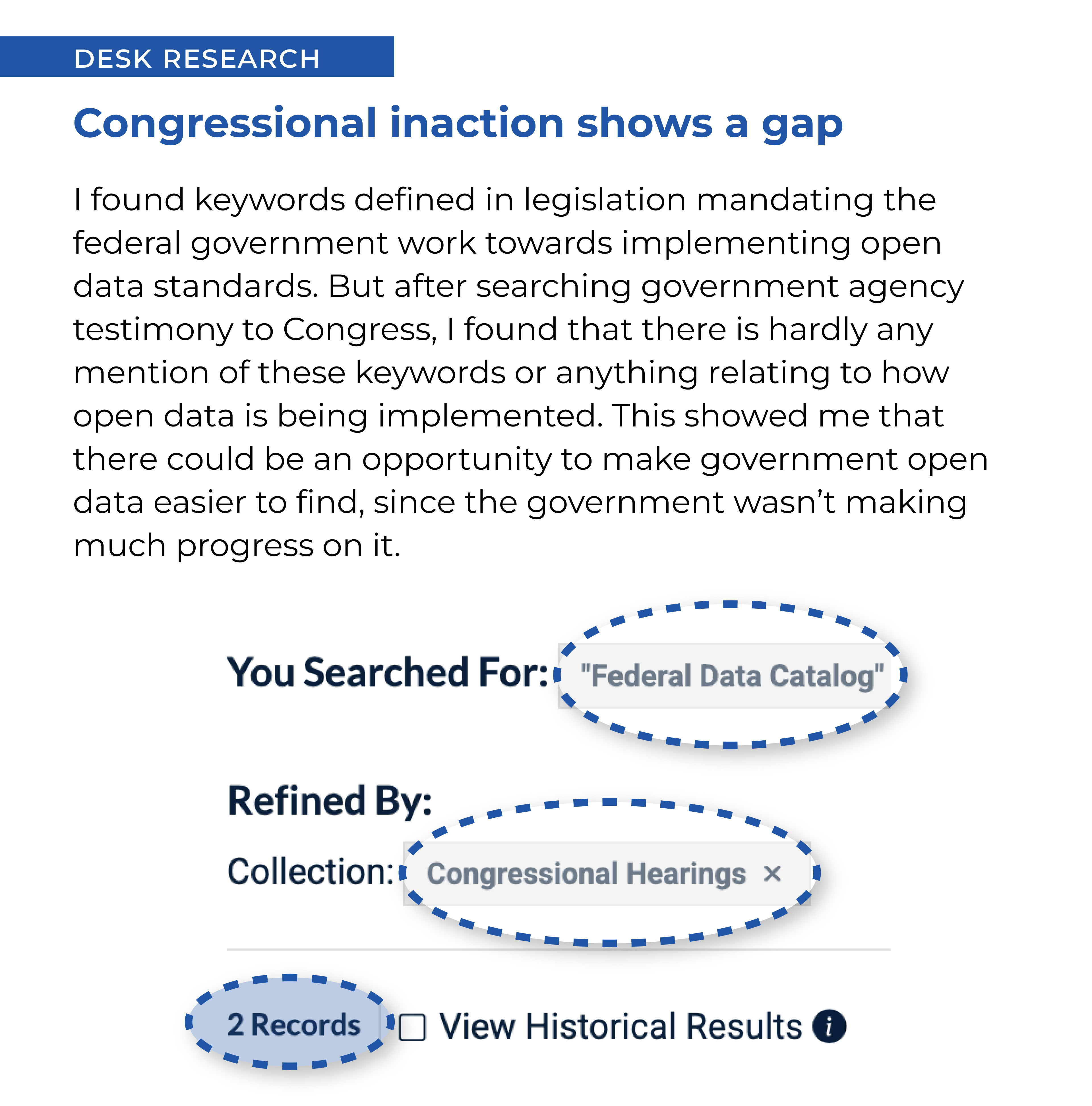 Graphic showing how there are only two results from a search of terms relating to open government data efforts.