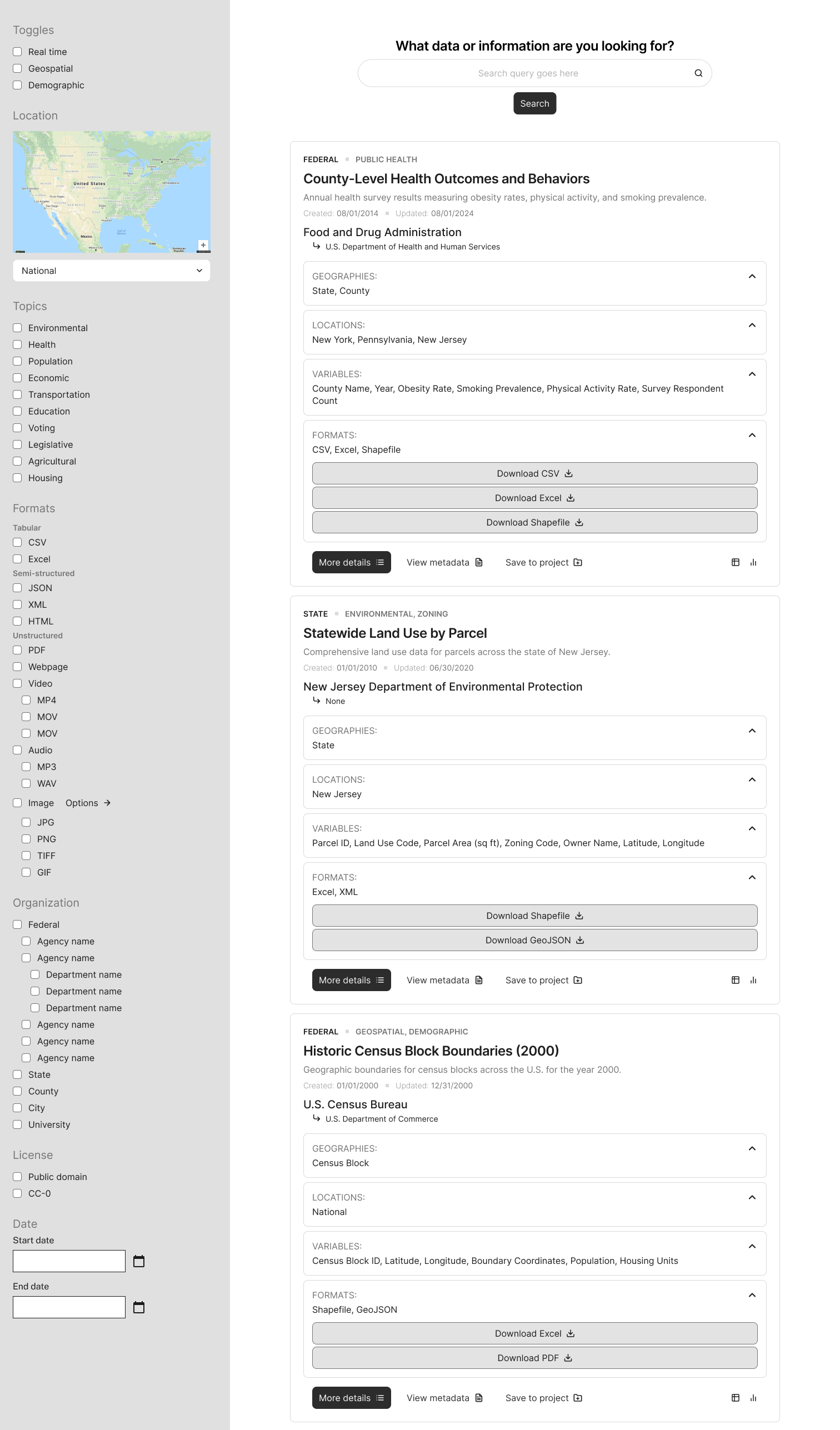 The wireframe of the search page.