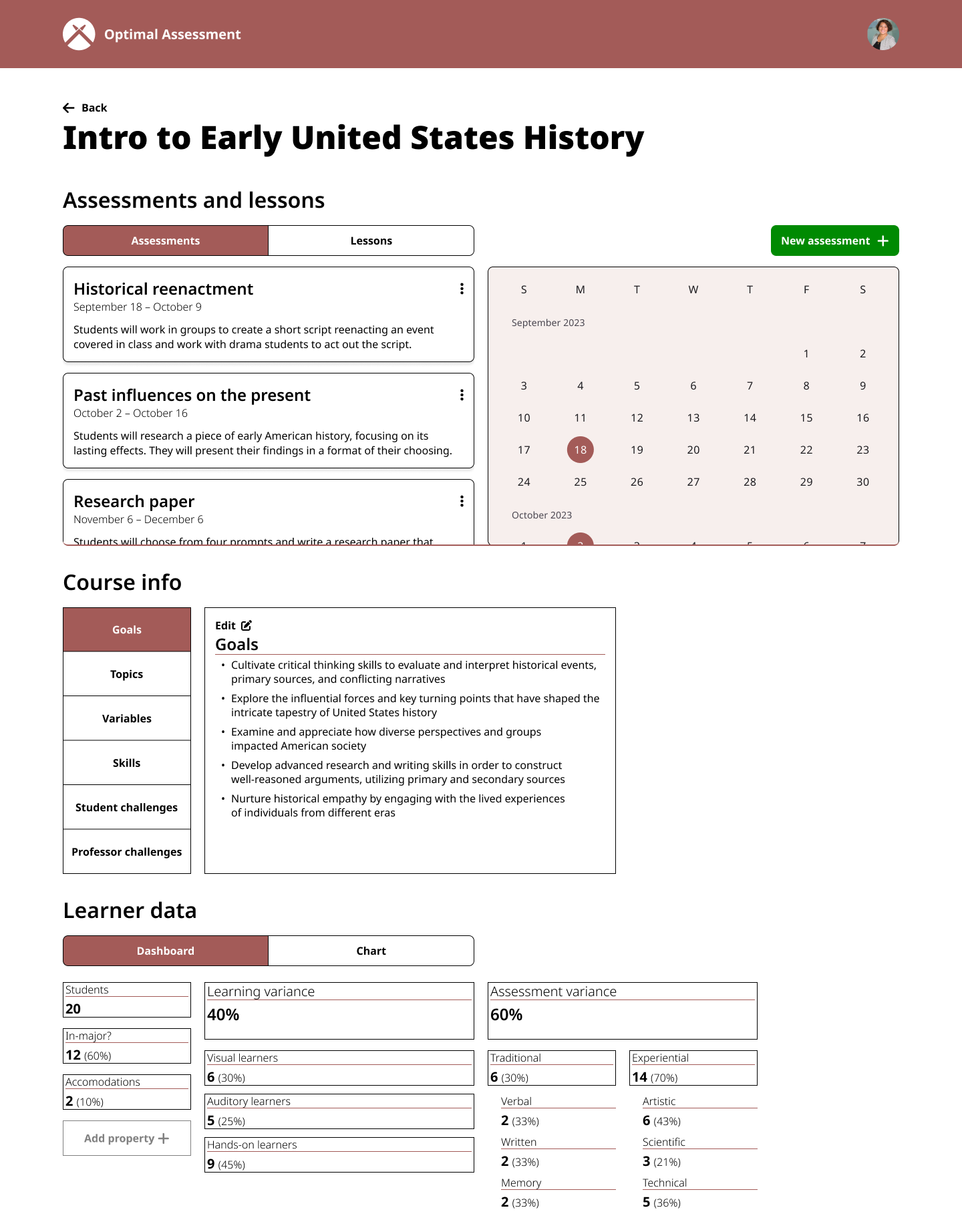 The course dashboard.