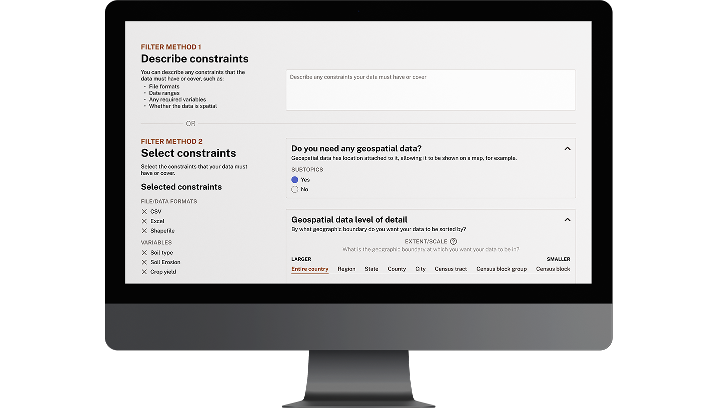 Government data finder tool mockup.